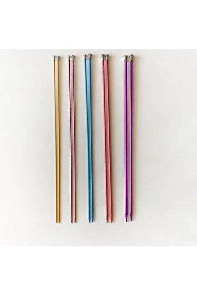 Yabalı Örgü Şiş Seti Renkli Alüminyum 35 Cm ( 5 Adet ) | 2,5 - 3 - 3,5 - 4,5 - 5