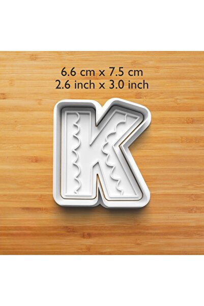 Hobist قالب كوكيز وعجينة السكر على شكل حرف K منقوش بخطوط