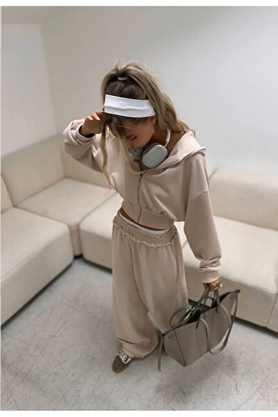 ibeeka Women's New Season Mink Color Zipper Closure Tracksuit Set 2 Pieces