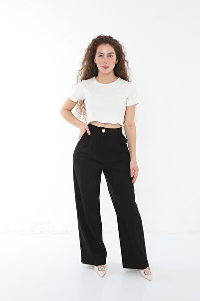 lzv Women's High Waist Doubleface Fabric Palazzo Pants - Black