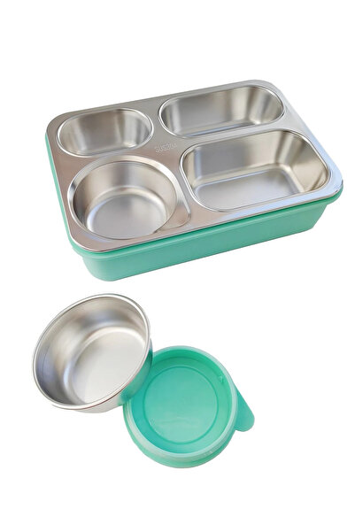 Cin 950 ml, 4 Bölmeli, 304 Çelik, Sızdırmaz, Yemek Taşıma Kabı, Sefertası, Yeşil, cin864ys