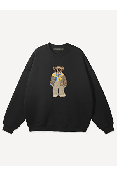 Mad&Calf Unisex Teddy Guy Printed Crew Neck Oversize Sweatshirt