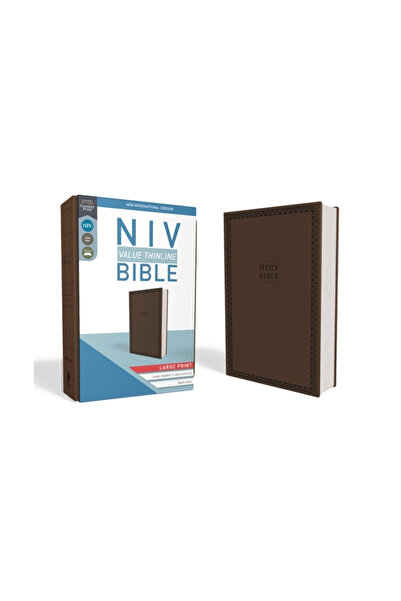 Zondervan Pub House Biblia NIV, Value Thinline, cu caractere mari, imitație de piele, maro