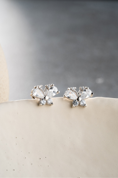 SAKLI TAKI 925 Ayar Gümüş Taşlı Kelebek Küpe