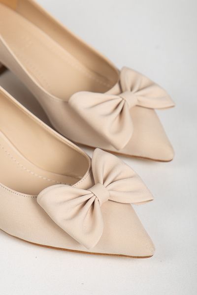 LEMUES SHOES Women's Beige Shoes with Bow on the Front
