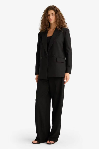 DeFacto Straight Fit Fleto Cepli Siyah Kadın Pantolon F6214AX/BK27