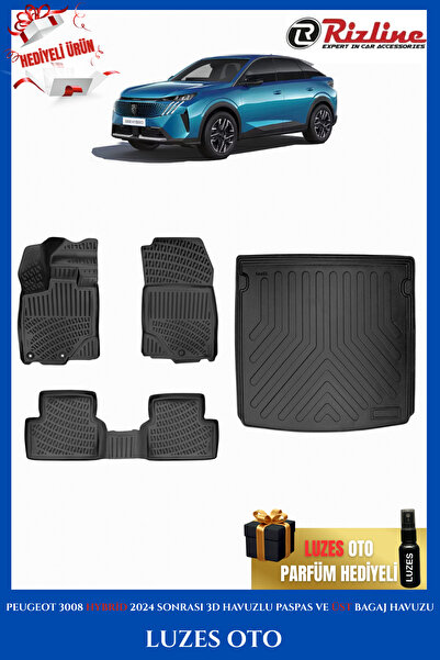 Rizline Peugeot 3008 2024 Sonrası HYBRİD 3D Havuzlu Paspas ve ÜST Bagaj Havuz...