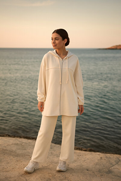 unika boutique طقم نسائي من قماش المودال مع تفاصيل سحاب