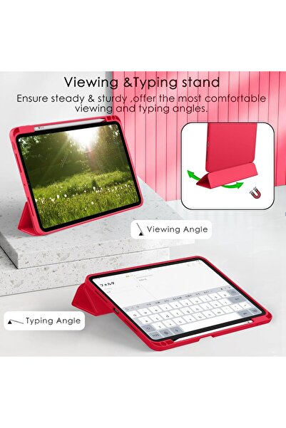 Generic حافظة لجهاز iPad Pro مقاس 11 بوصة مع حامل قلم، غطاء ذكي للجيل الخامس M4 2024، خاصية الإيقاظ/السكون التلقائي، T