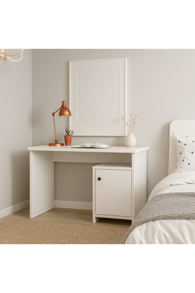 Bladimo Kapaklı Kitaplıklı Çalışma Masası Beyaz