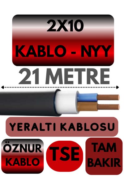 Avarson Öznur 2X10 NYY (Yeraltı Kablosu) Metre Seçenekli 21 METRE