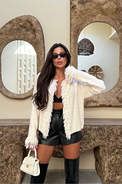 Noi Belis Tassel Detailed Crew Neck Knitwear Cardigan Aw25Hi0021