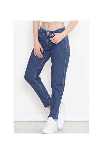 civetta Waist Leg Tasseled Jeans Trousers Dark Blue