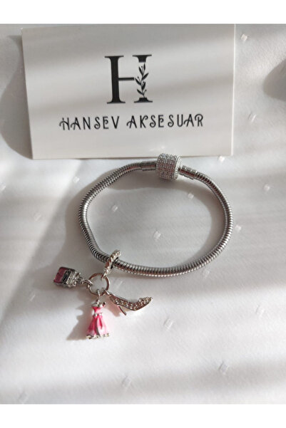 hansev Aksesuar Kadın Temalı Charm – Elbise, Topuklu Ayakkabı ve Çanta Detaylı Çelik Charm