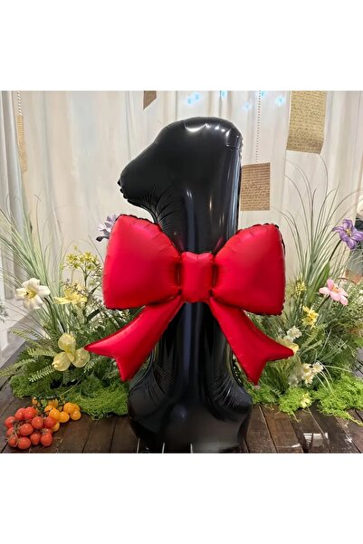 DÜVENCİ TİCARET 2'li Set Büyük Siyah rakam fiyonk kurdale folyo yaş balon set