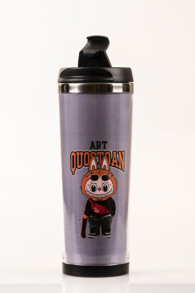 MUKKO HOME كوب فولاذي مزخرف من لابوبو - 360 مل |   غطاء مانع للتسرب، وعاء داخ...