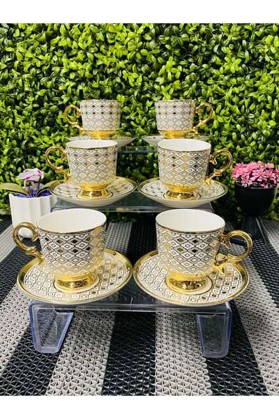 LİLA HOME طقم فناجين ذهبية لـ 6 أشخاص