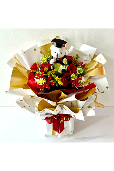 velve Buchet floral pentru absolvire, cu trandafiri, camelie si plante artifi...