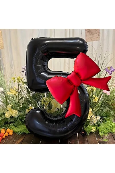 DÜVENCİ TİCARET 2'li Set Büyük Siyah rakam fiyonk kurdale folyo yaş balon set