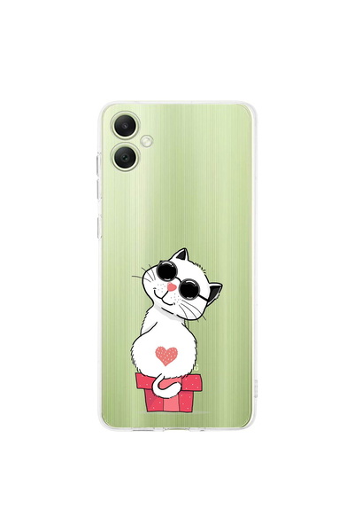 PrintiFy Samsung Galaxy A07 İle Uyumlu Coolcat Baskılı Tasarım Kamera Korumalı Şeffaf Silikon Kılıf