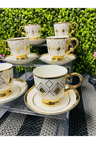 LİLA HOME Gold Patterned Cup Set for 6 People