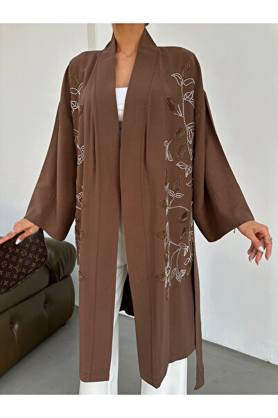 MİA NOURA Women's Long Kimono with Boncu Embroidery on the Front