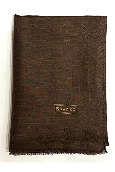 Vakko Σάλι από βαμβακερό μετάξι μονόγραμμα 40752-Σκούρο καφέ