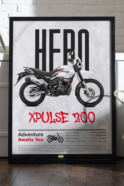 Duvarda Αφίσα Hero X Pulse 200 με μαύρο ξύλινο πλαίσιο, διακοσμητικός πίνακας...