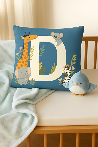 ALAMODECOR Husă pentru pernă pentru cameră pentru băieți, cu două fețe, digitală, cu imprimeu culoare albastră, litera D