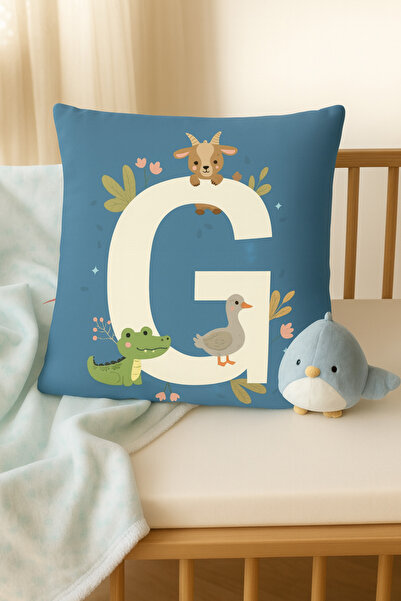 ALAMODECOR Момчешка стая Двустранен дигитален печат Синьо Цвят G Буква Единична калъфка за възглавница