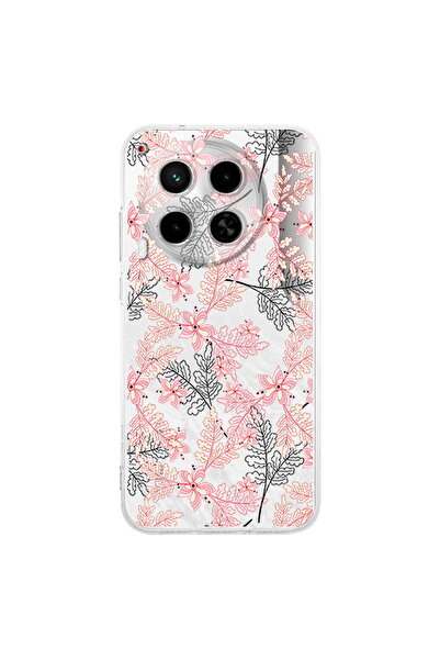 PrintiFy Tecno Camon 30 İle Uyumlu Floral Lila Baskılı Kamera Korumalı Şeffaf Kılıf