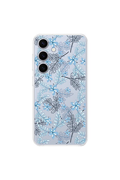 PrintiFy Samsung Galaxy S25 İle Uyumlu Floral Mavi Baskılı Kamera Korumalı Şe...