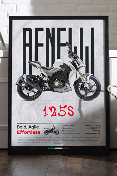 Duvarda Benelli 125S Siyah Ahşap Çerçeveli Poster, Dekoratif Motosiklet Duvar...