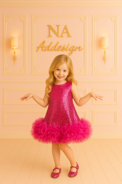 NA ADDESIGN Girls' Sequined Fluffy Tutu Dress - 4 Color Options (White, Fuchsia, Red, Black)