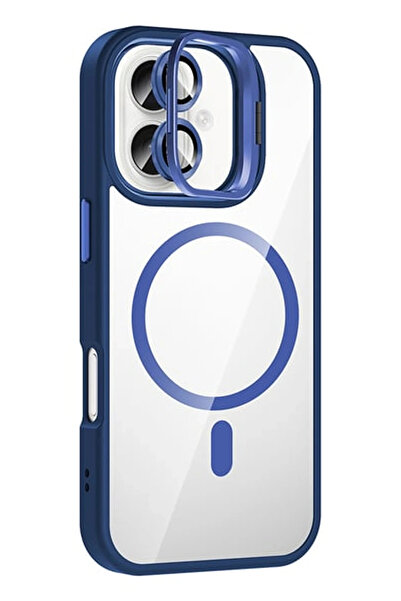 Fuchsia غطاء آيفون 17 من آبل مع عدسة ريميم وحامل ماجسيف - أزرق داكن