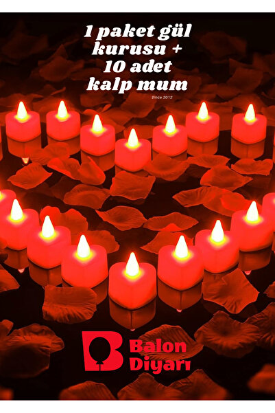 BALON DİYARI 10 adet kalp mum 1 paket gül kurusu sevgiliye özel