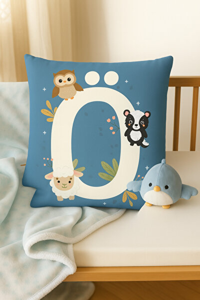 ALAMODECOR Момчешка стая Двустранен цифров печат Синя буква O Единична калъфка за възглавница