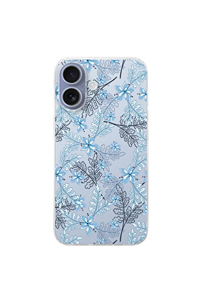 PrintiFy Apple iPhone 17 İle Uyumlu Kamera Çevresi Açık Floral Mavi Baskılı Ş...