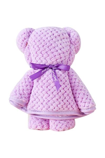 Manolex Set 2 x Prosoape 35x75cm Violet Model Ursulet in Cutie Cadou Ideal pentru Botez, Baby Shower