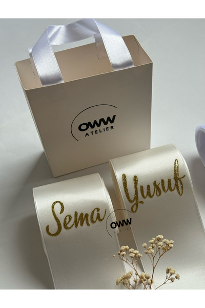 Huyendo Gelin Damat Takı Kurdelesi, Nişan Kurdelesi 2 Adet (Krem kurdeleler, ...