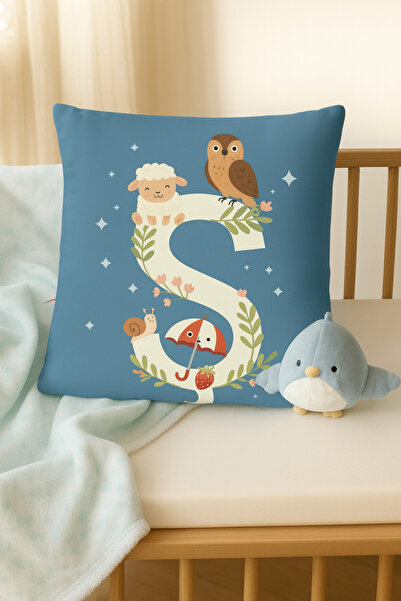 ALAMODECOR Двойна калъфка за възглавница за момчета с цифров печат в синьо с буква S