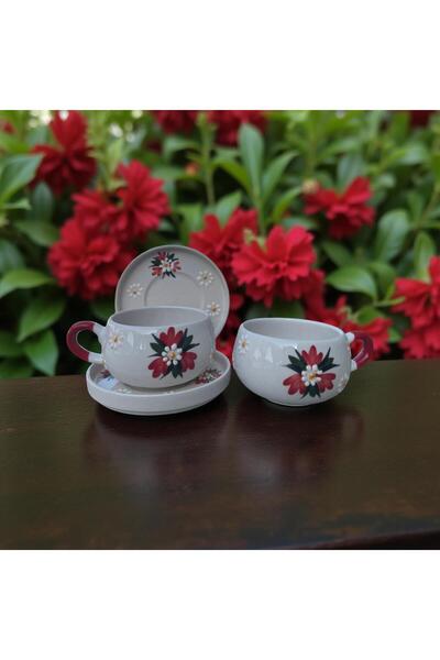 İlbay Çini Takı Ceramic Beren Plate Mug Red Crocus Flower