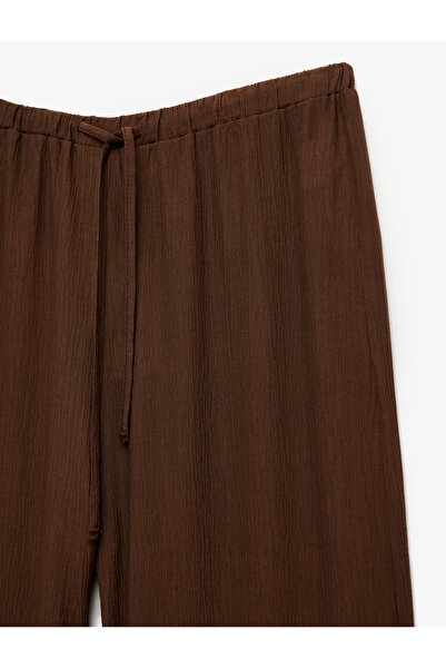 Koton Wide Leg Comfortable Fit Waist Tie Crinkle Viscose Pants