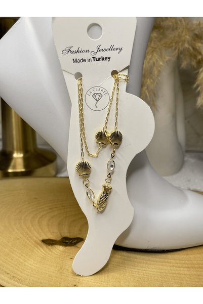 La Clarte Gold Color Anklet with Sea Shell and Fish Detail