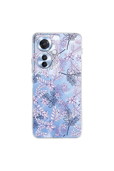 PrintiFy Oppo Reno 11F İle Uyumlu Floral Lila Baskılı Kamera Korumalı Şeffaf Kılıf