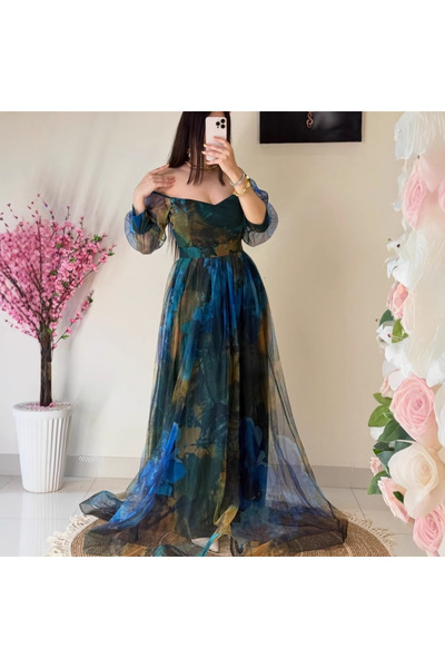 MorooJ Printed chiffon evening dress