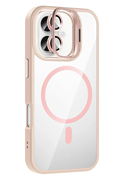 Fuchsia غطاء آيفون 17 من آبل مع عدسة ريميم وحامل ماجسيف - وردي