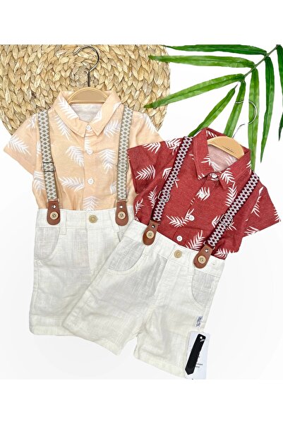 Marsilyan 9-12-18-24 شهرًا قميص هاواي من نسيج القطن والكتان مع أشرطة مطاطية ط...