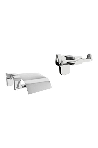 Zethome F1 Series Chrome Stainless Lid Toilet Paper Holder and Robe Bathroom Set