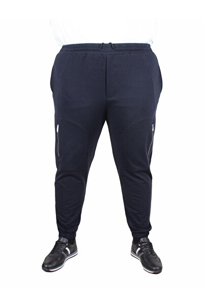MocGrande Large Size Classic Sweatpants with Vertical Zipper 25501 Navy Blue